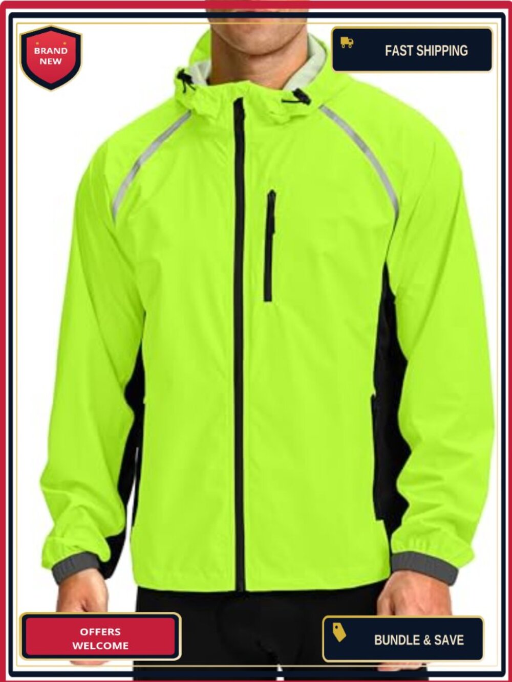 Men's Cycling Running Rain Jacket Waterproof Windbreaker Lightweight Packable